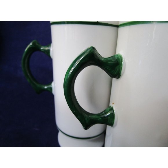 Irish Coffee Pedestal Mugs Green White Unmarked Vintage GUC Minor Defects - Picture 6 of 13
